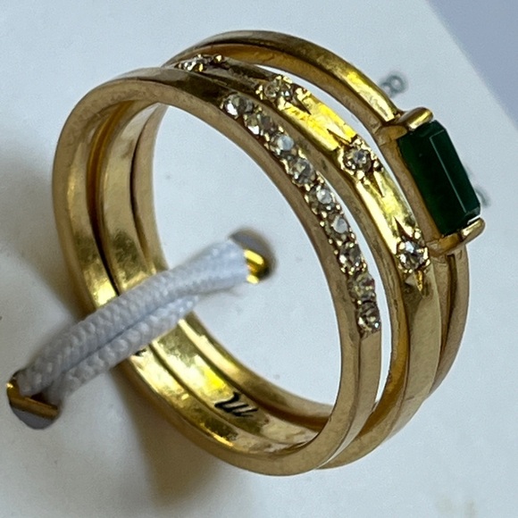 Madewell Baguette stacking Ring set size 8 with green stone NWT - Picture 1 of 10